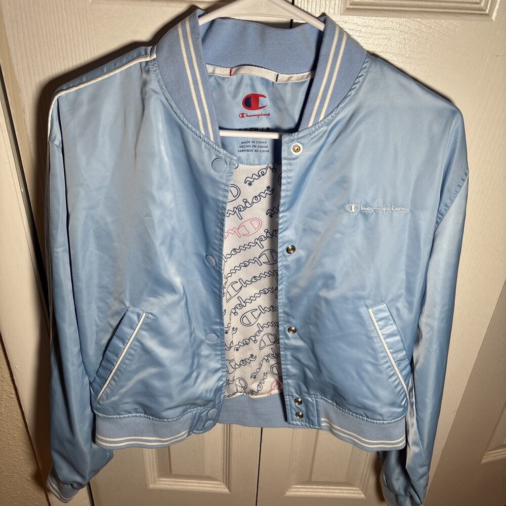 Champion Women Cropped Varsity Jacket - Blue S/CH/P